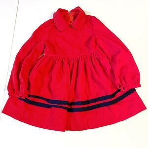 Vintage GIRLS David Rome English L/S Dress Red Navy 24 months See Measurements